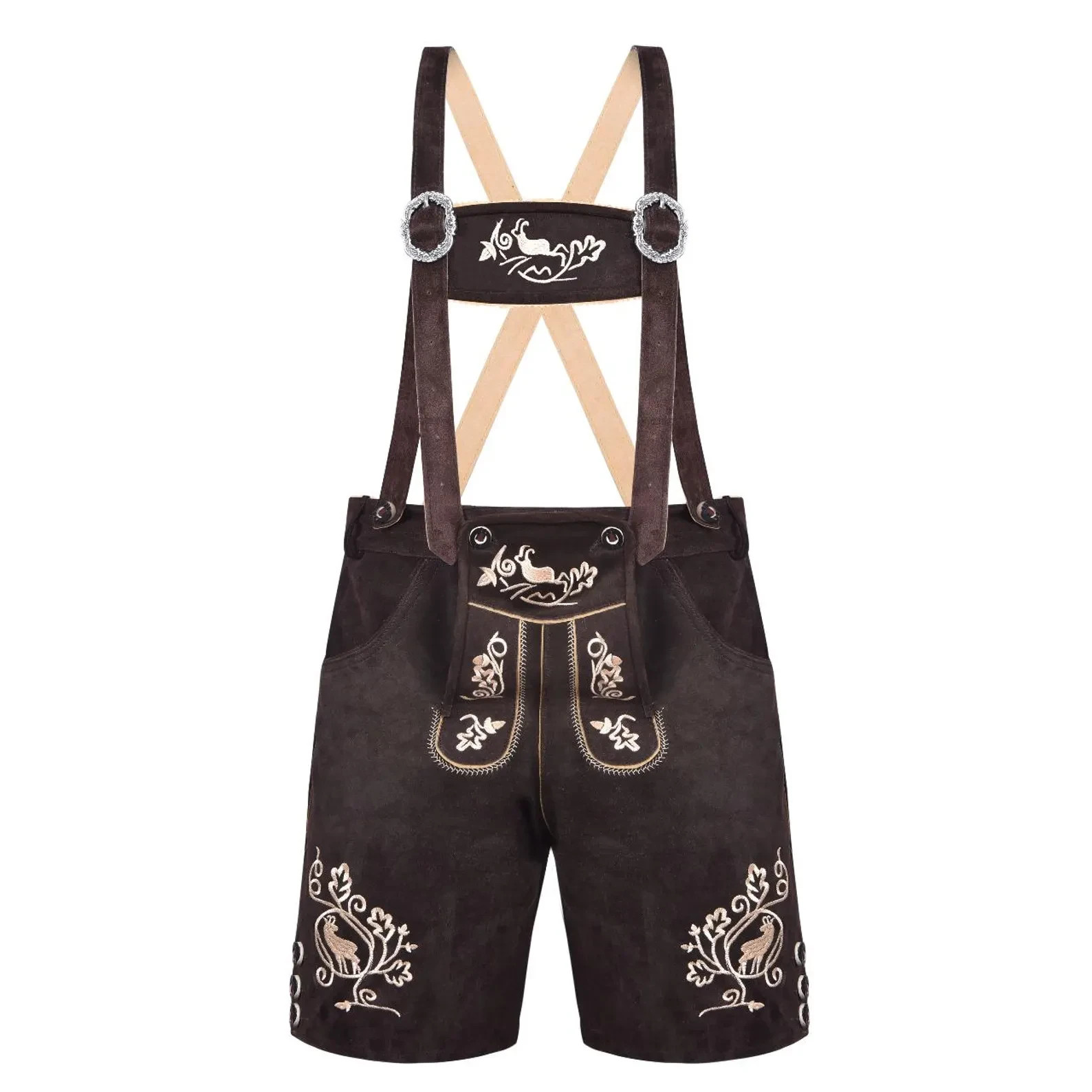 Authentic German Lederhosen for Men – Traditional Dark Brown Suede Leather Short