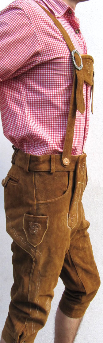 HIRSCHBERGER Trachten Lederhose Kniebund Gr. 46 – 72 Wildleder braun Camel