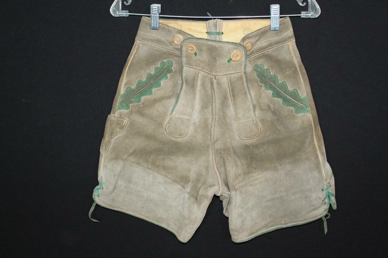 VINTAGE 1960’S GRAY GREEN SUEDE AUTHENTIC SUEDE LEDERHOSEN SHORTS SIZE 25″ WAIST