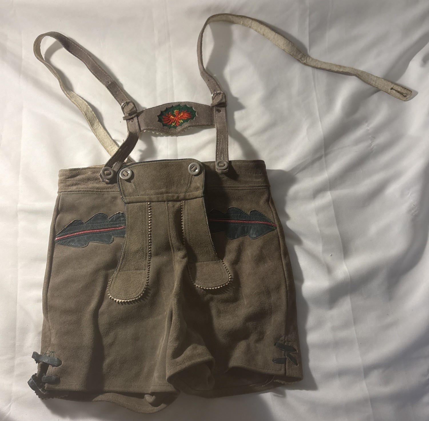 Vintage 3 German Lederhosen Shorts Suspender authentic Suede Leather Oktoberfest