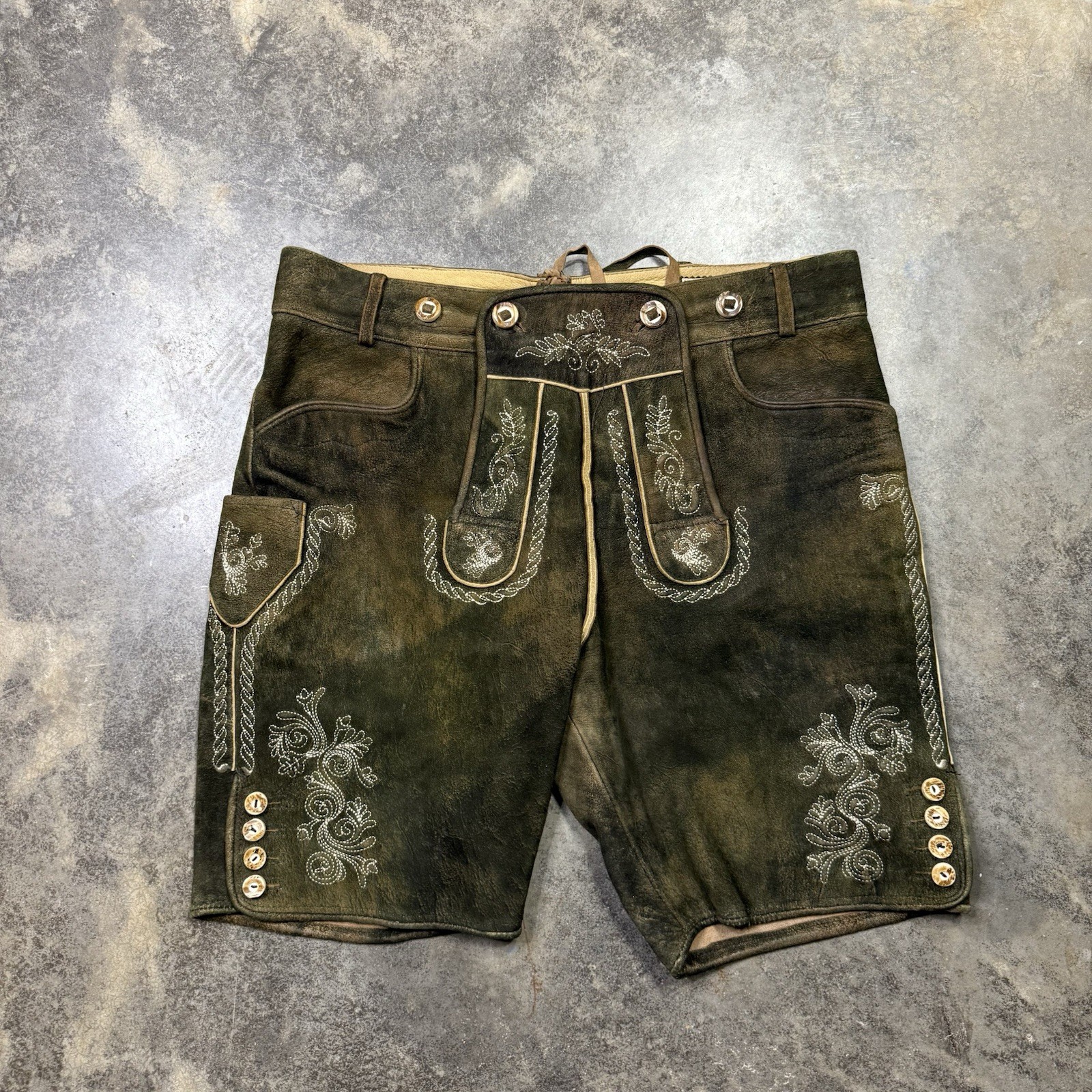 Vintage Authentic Bavarian Lederhosen Leather Embroidered Renaissance Shorts