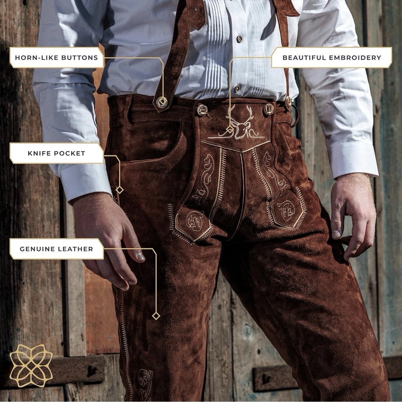 Lederhosen men leather Authentic German Octoberfest Outfit Short Kneebound Brown
