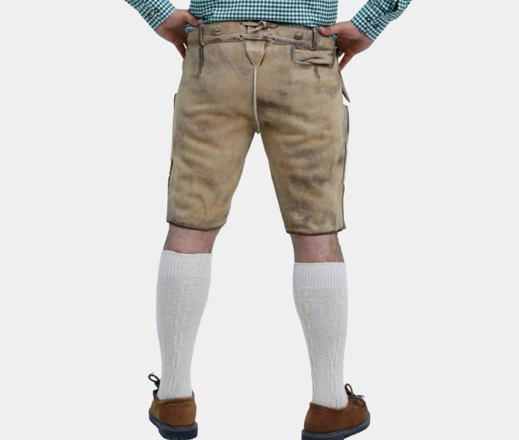 Lederhosen4U Hamburg Walnut Brown Bavarian Leather Deer Embroidery Octoberfest