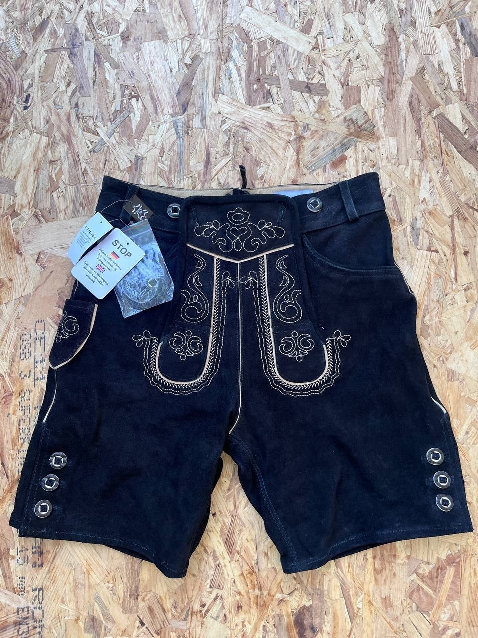 TR Martha Genuine Suede Leather Lederhosen Shorts Black Embroidered NWT Size 48