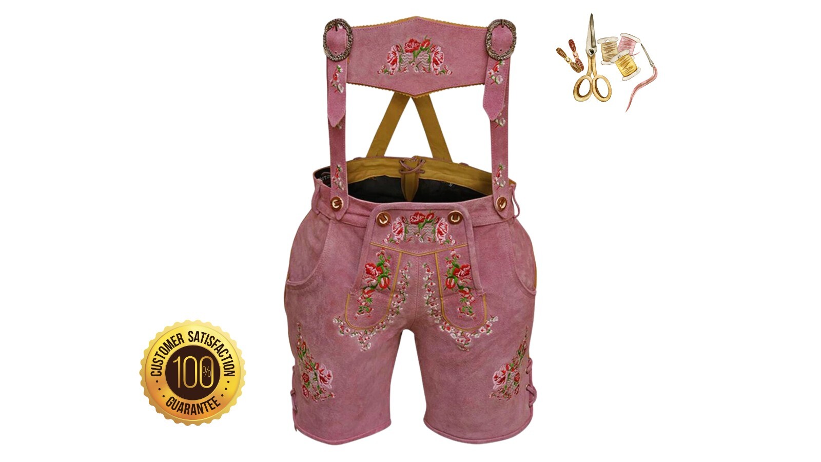 Ladies Pink Lederhosen Costume Bavarian Oktoberfest Shorts Women’s German Outfit