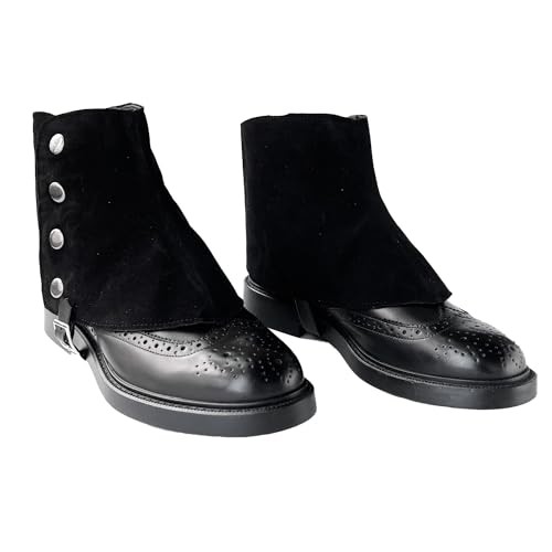 Men’s Gangster Spats 20s Leather Boot Covers for Men Snap Spats Medium Black