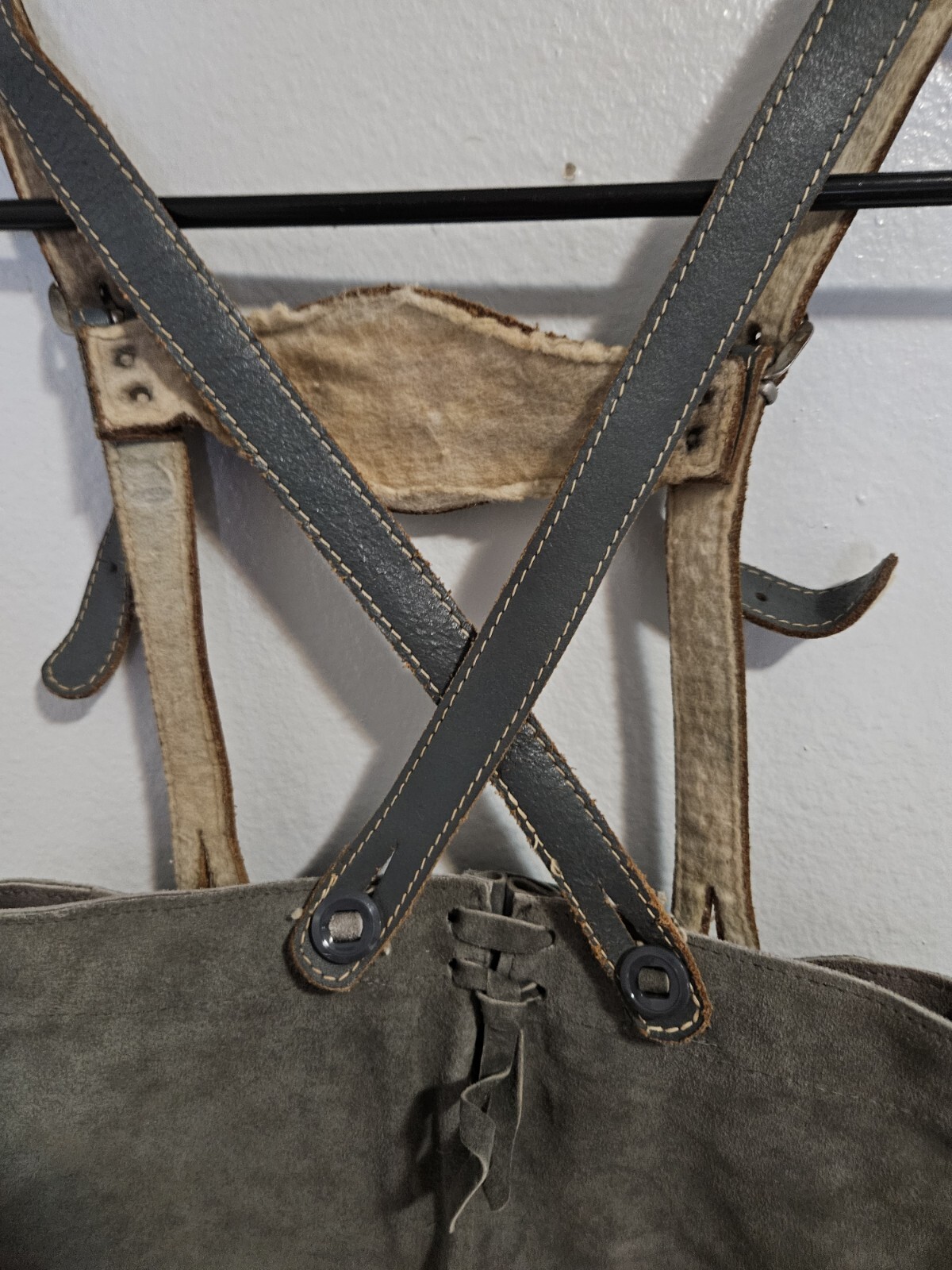 Vintage Kids Size 2 German Lederhosen Leather Suede Green Gray