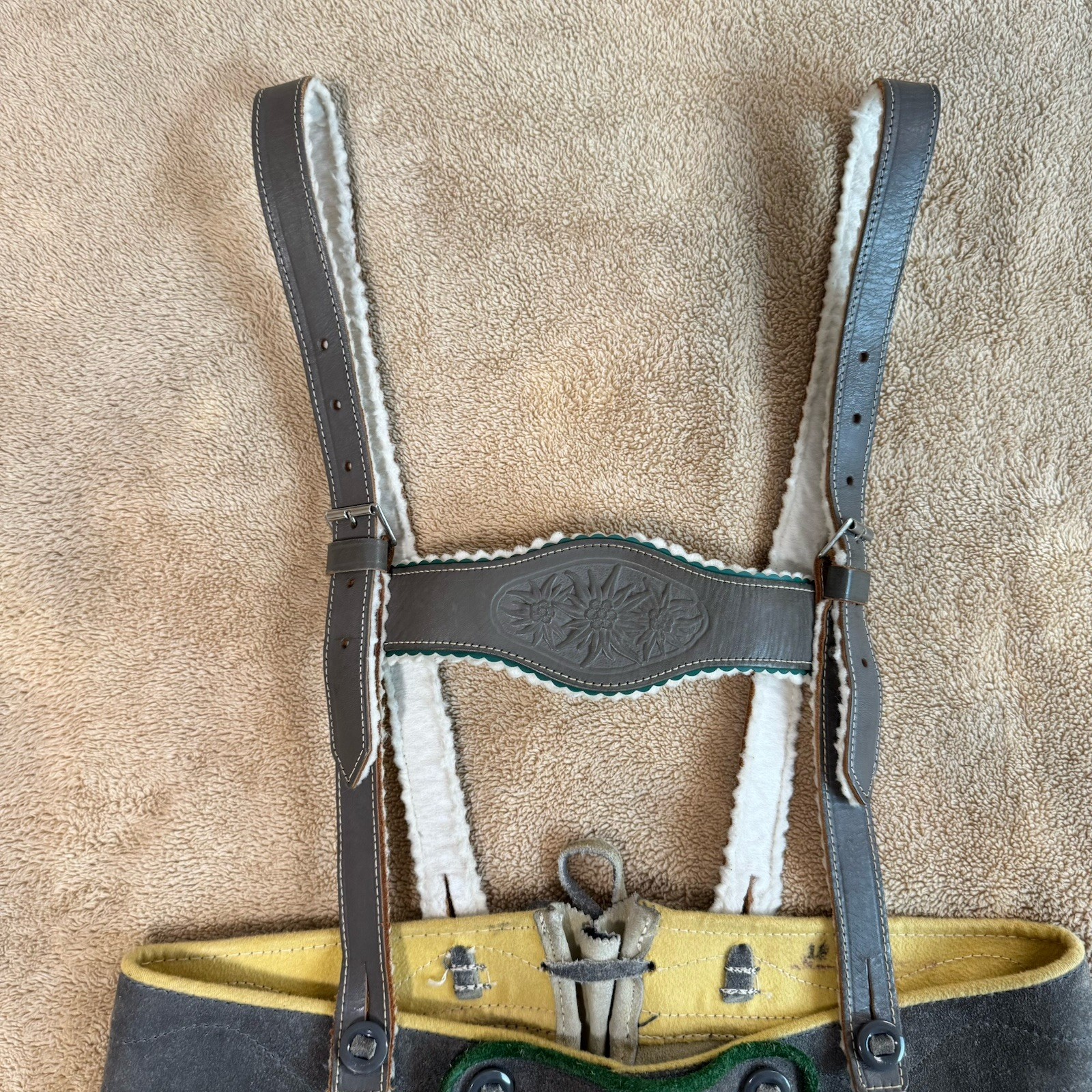 Vintage Lederhosen Suede Leather German Bavarian Genuine Youth Measure In Pics
