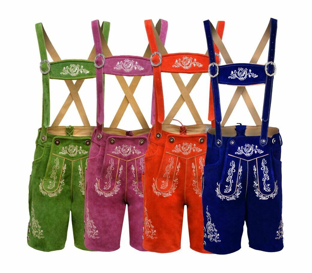 Mens Bavarian LEDERHOSEN Oktoberfest Real Leather with Matching Suspenders Short