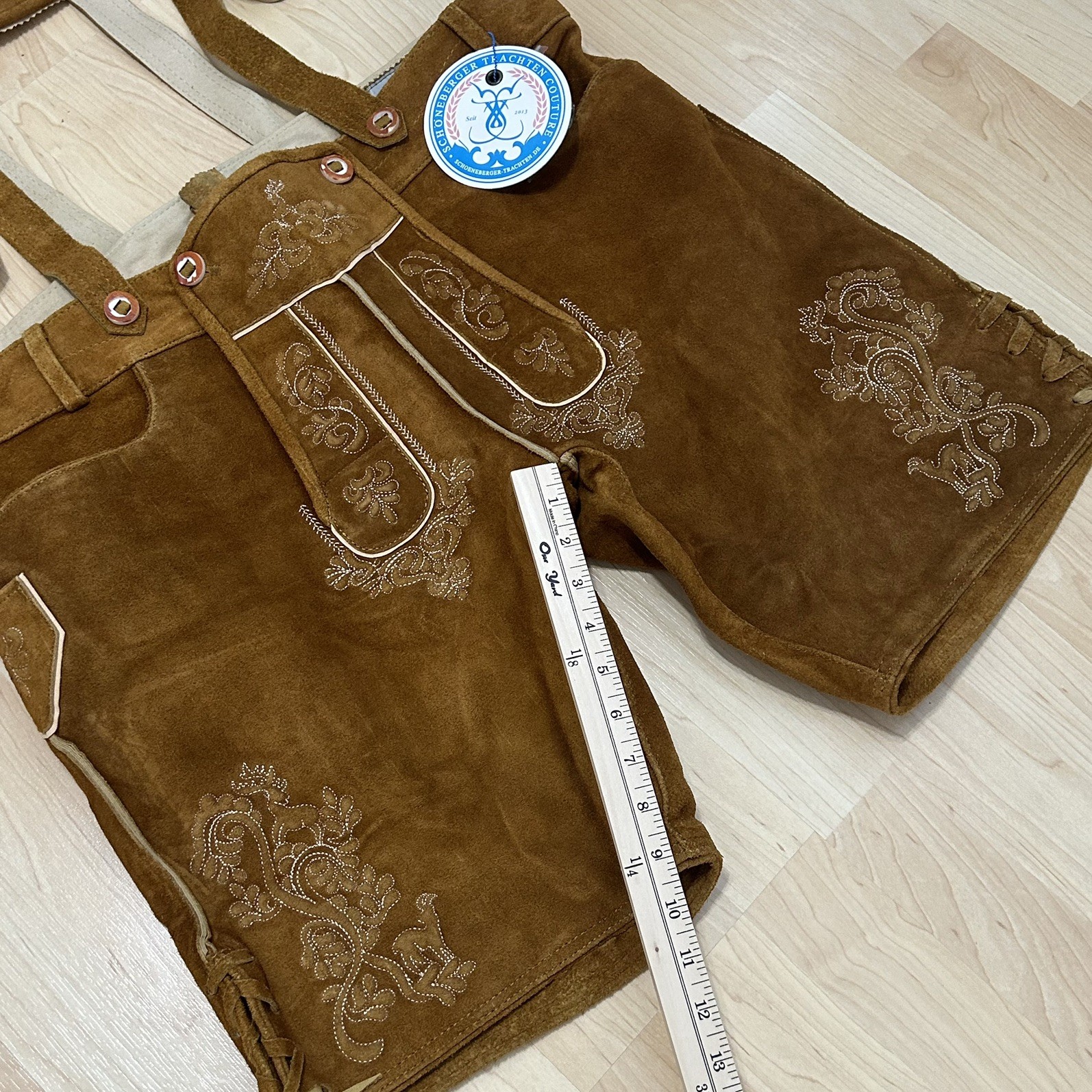 Schonoberger Trachten Couture Lederhosen Brown Suede German Oktoberfest Size 42