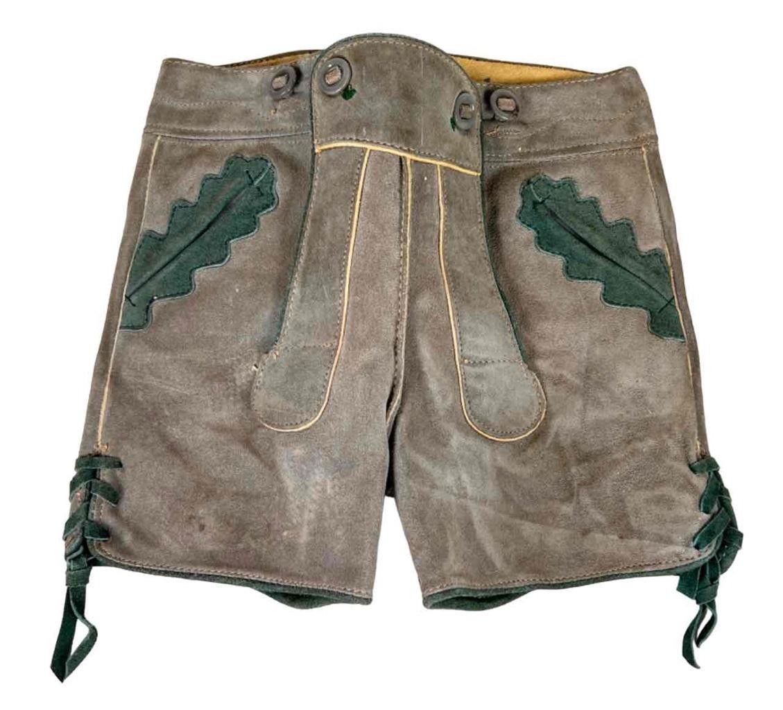 Vintage Marke Bergfreund German Lederhosen Grey Suede Leather Shorts Child Sz. 1