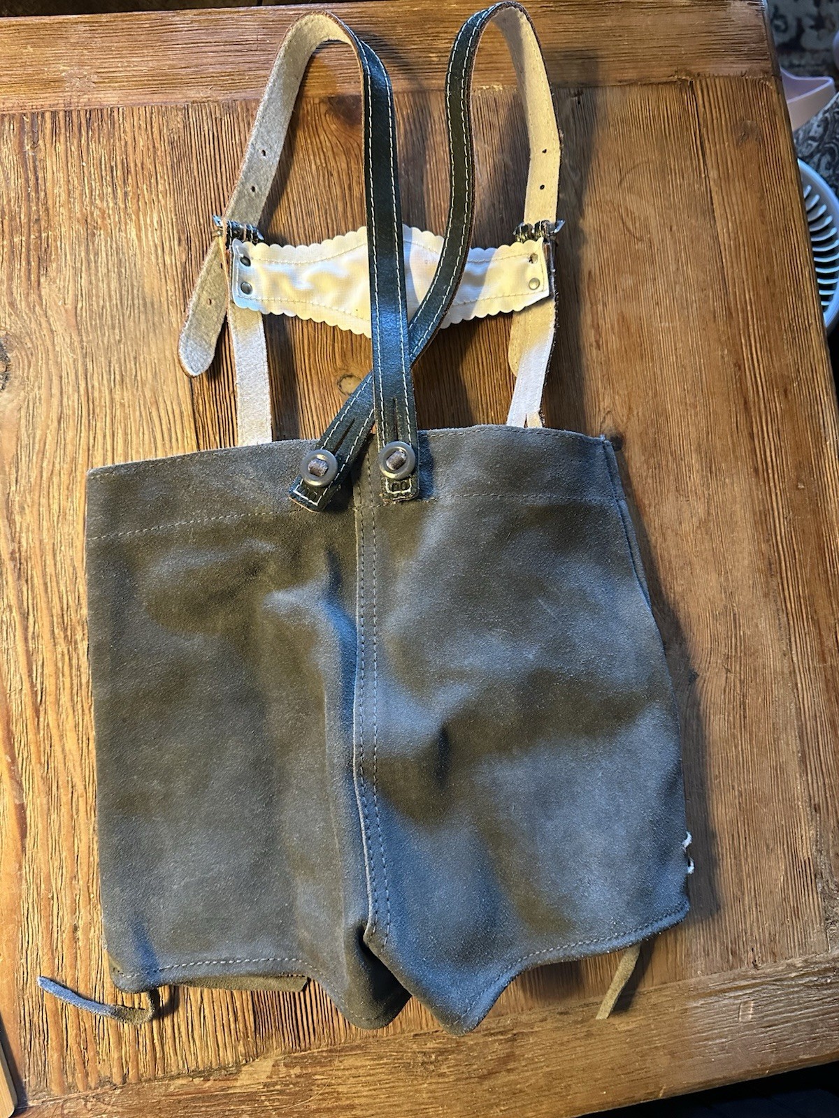 Vintage German Lederhosen Original Suspenders Grey Size 80 Child 12-18 Months US