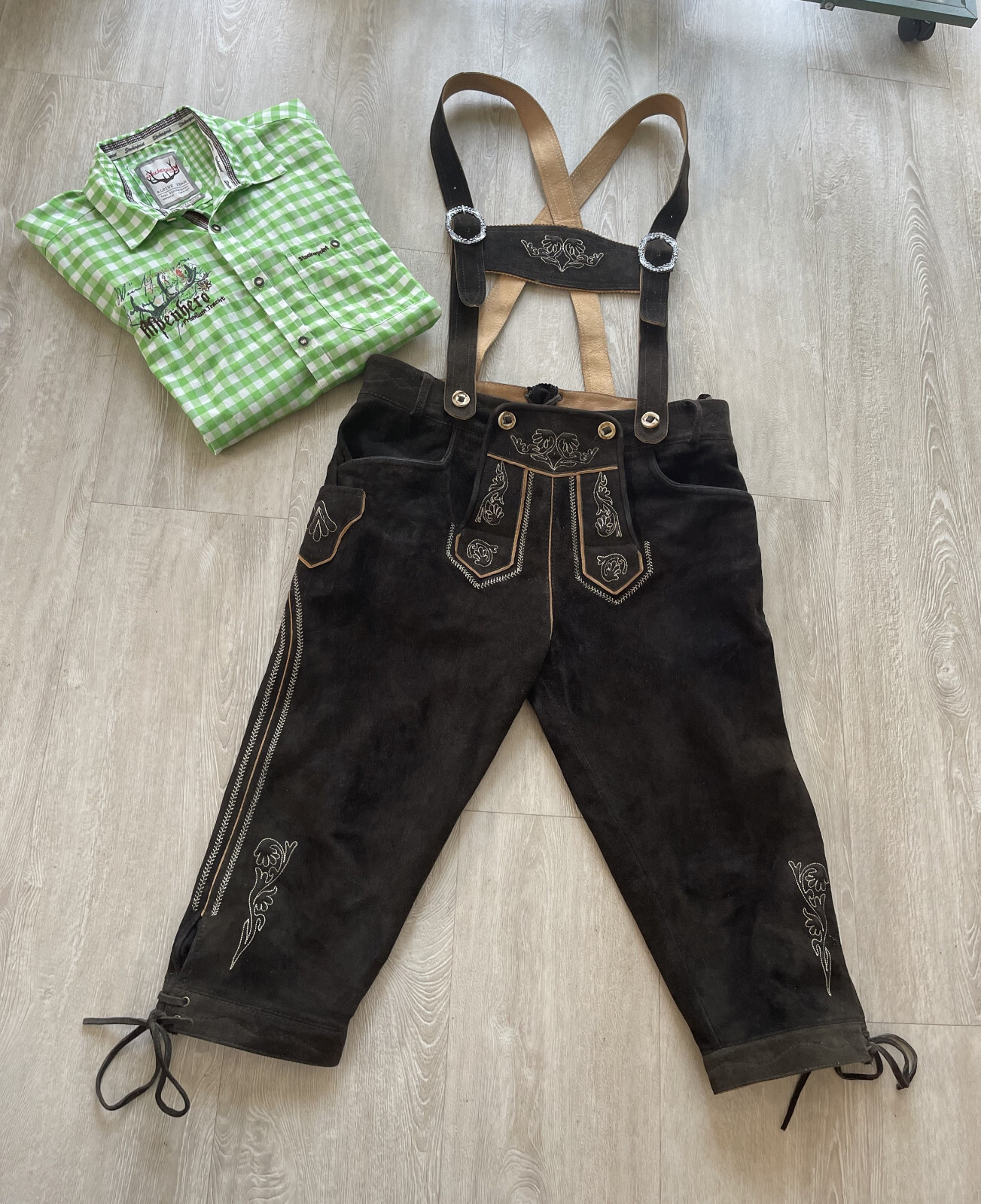 Lekra Trachtenlederhose Bundlederhose Herren braun Gr. 48 Ziegenleder neuw.