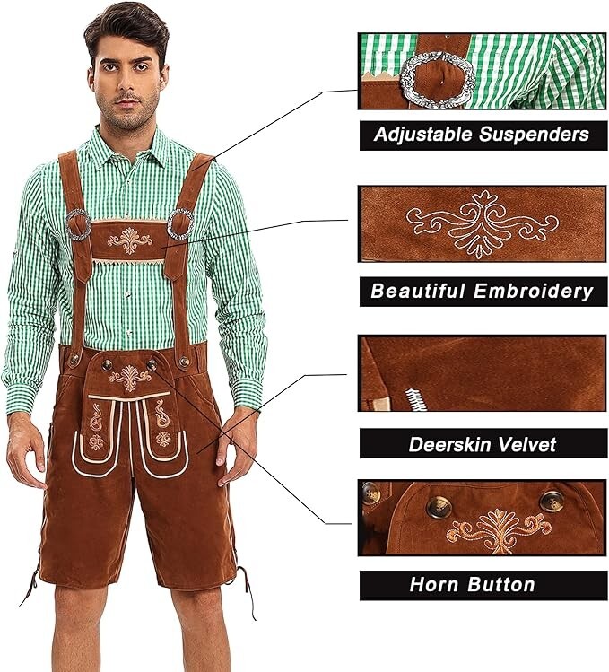 Lederhosen, Men Oktoberfest Outfits, German Lederhosen October Festival Costume