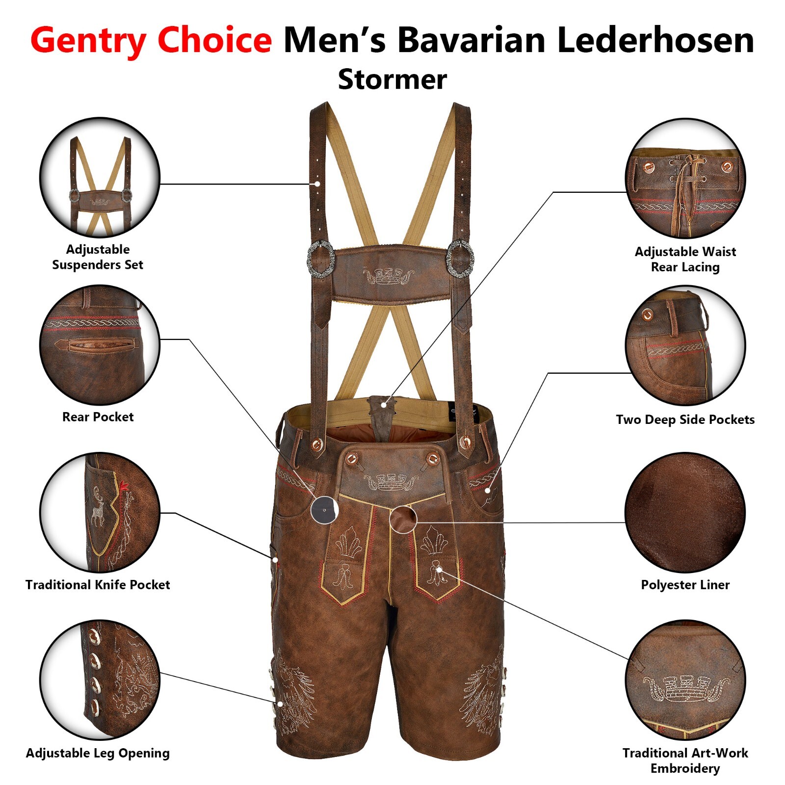 Traditional Germen Men Lederhosen Stormer Leather Lederhosen Oktoberfest Outfit