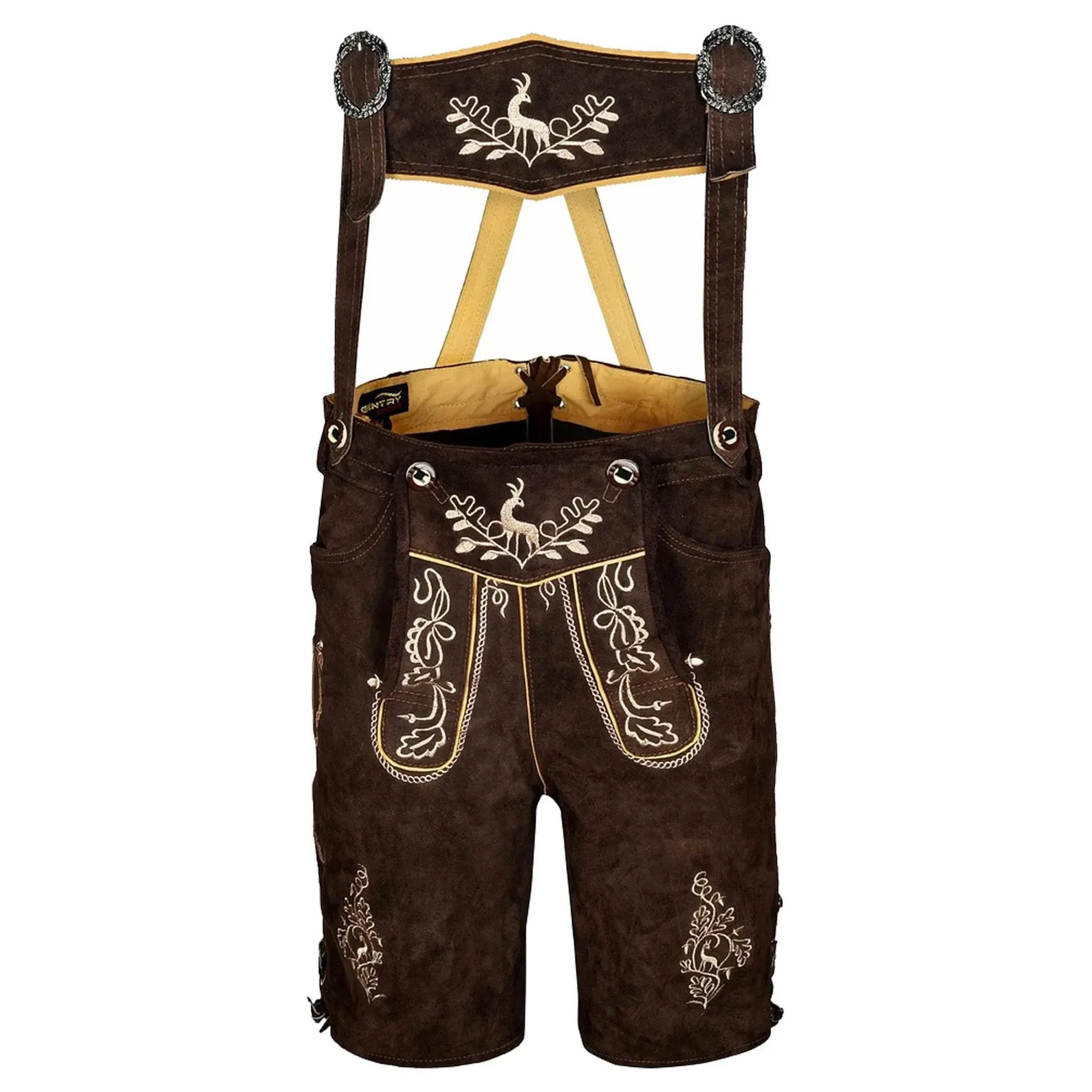 Men’s German Lederhosen Oktoberfest Outfit Brown Suede Embroidered Shorts