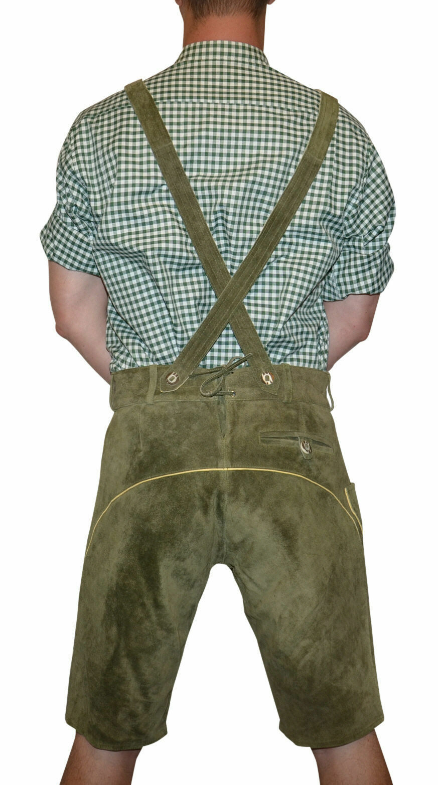 Lederhosen Leather Shorts German Oktoberfest Pants S M L XL 2XL Green EMBROIDERY