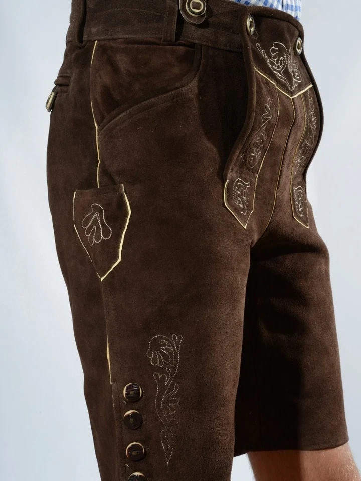Authentic Bavarian Lederhosen | Handmade Suede Leather Trachten Shorts With Belt