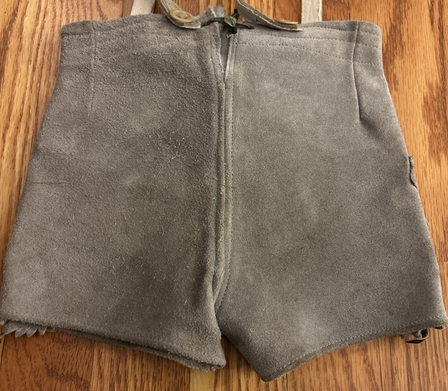 VTG German Lederhosen Child Shorts Suspender Authentic Suede Leather Floral