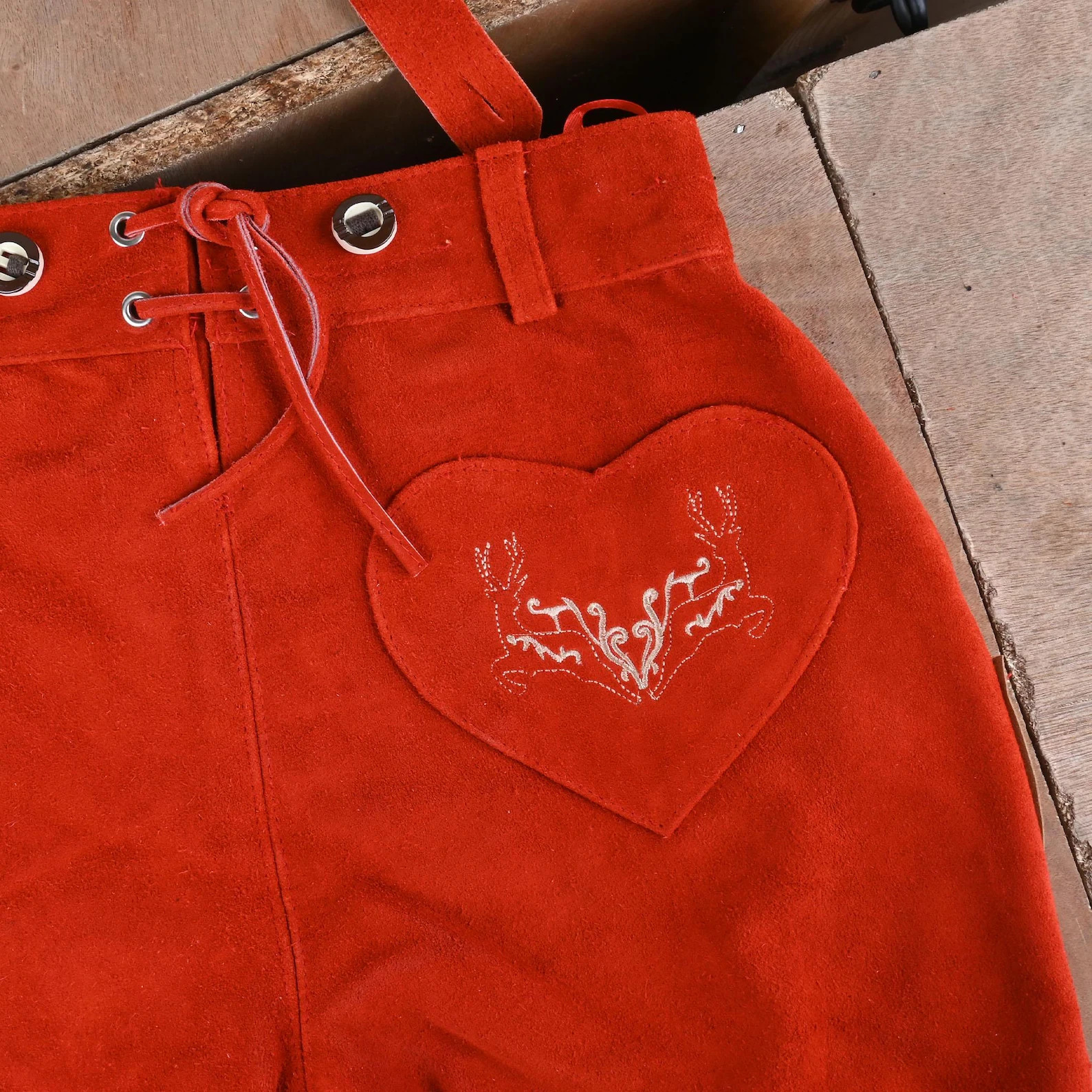 Womens Lederhosen Red Suede | Oktoberfest Outfit Women | Bavarian Trachten Short