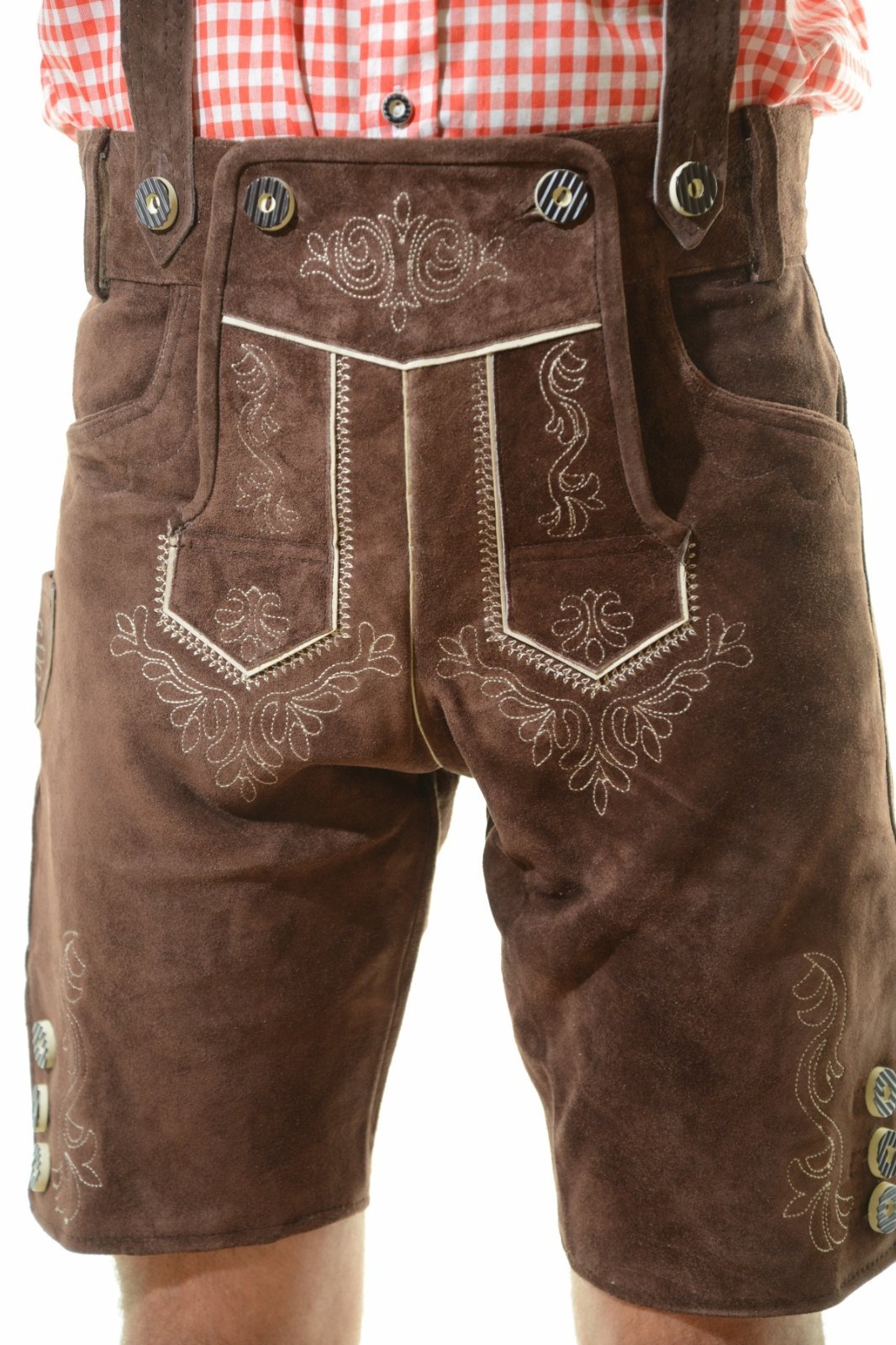 NEW Bavarian Oktoberfest Lederhosen Shorts Antique Brown Tracht #KAISER