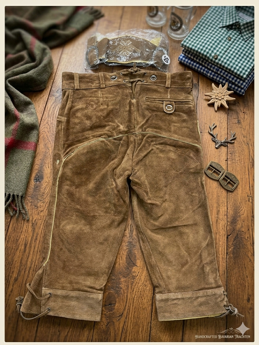 Authentic Bavarian Lederhosen – Handcrafted Suede Leather Trachten Breeches