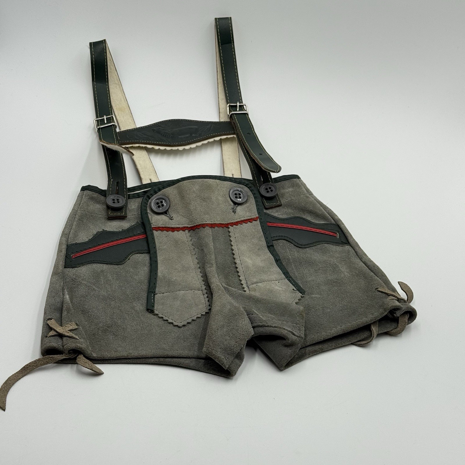 Lederhosen German Leather Suede Vintage Childs Green Grey Shorts Breeches