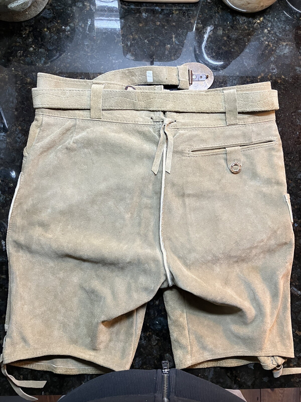 Beckert Vintage Lederhosen Velour Stag Horn Buttons Capercillie Belt Buckle