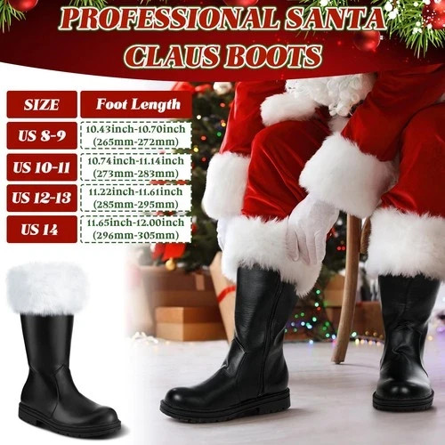 Christmas Santa Claus Boots Men’s Wide Calf Santa Combat Boots Size: 8-9