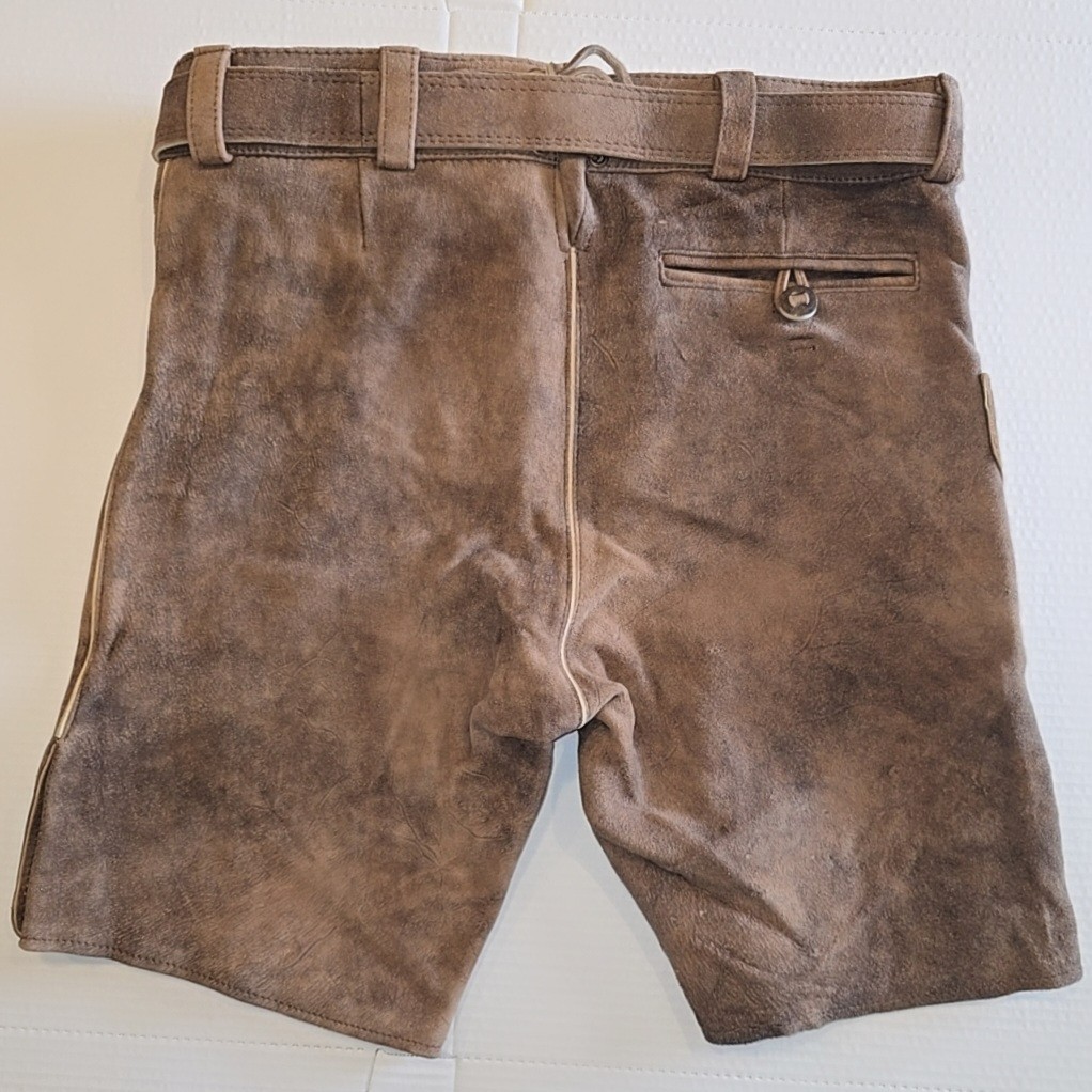 Men’s Costume Lederhosen Oktoberfest Pants Real Leather Brown with Belt Size,56