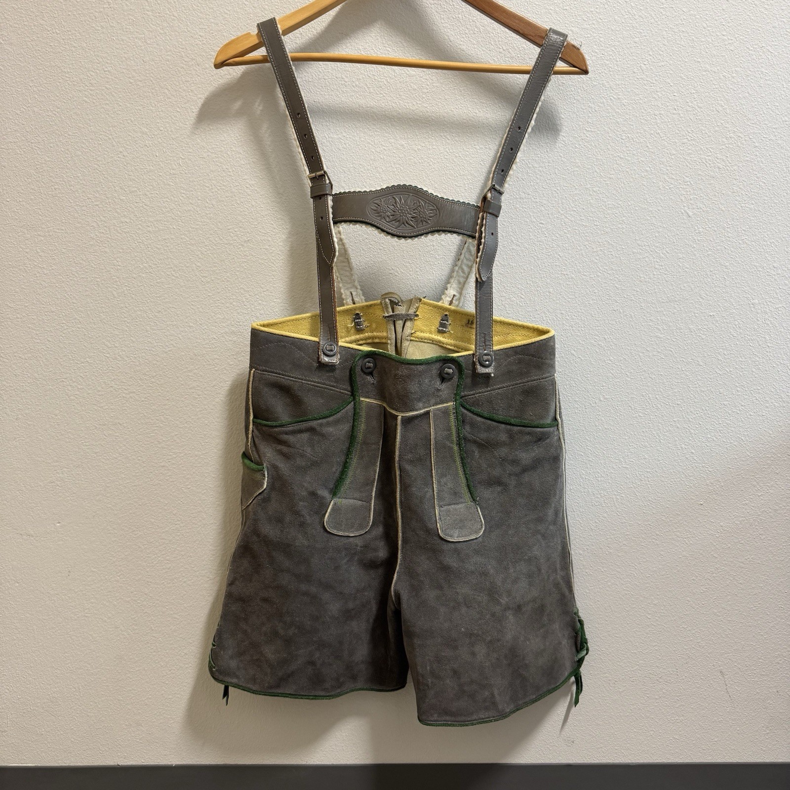 Vintage Lederhosen Suede Leather German Bavarian Genuine Youth Measure In Pics