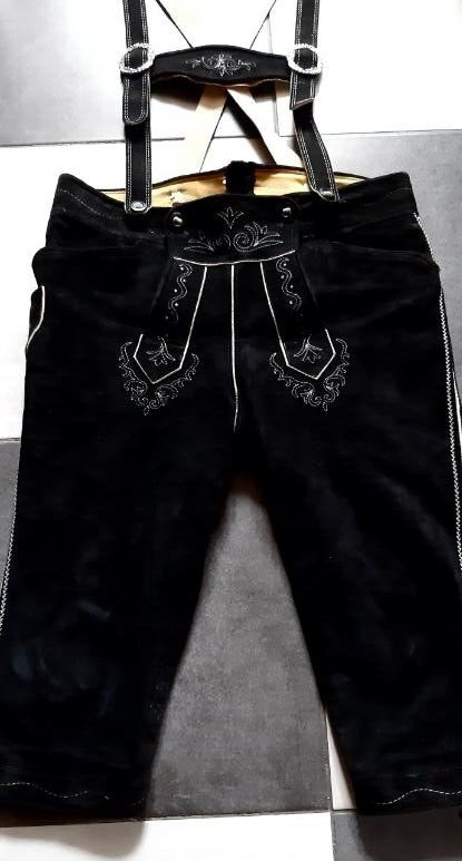 BECKERT MODELL Embroidered Black Oktoberfest Bavarian Short Pants (W- 90cm /35″)