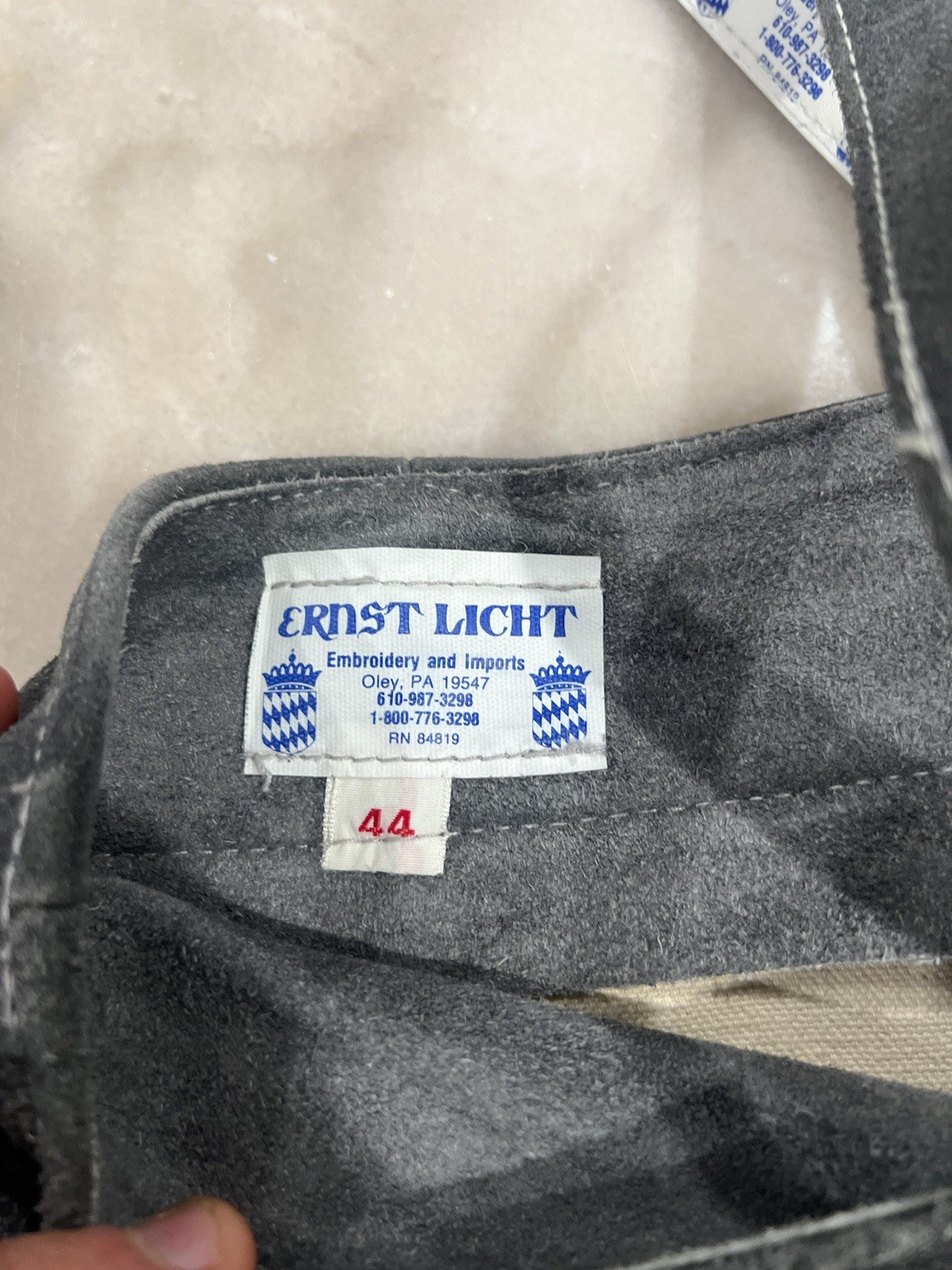 Vintage Ernst Licht Grey/Green Lederhosen Leather Shorts/Suspenders Men’s Sz 44