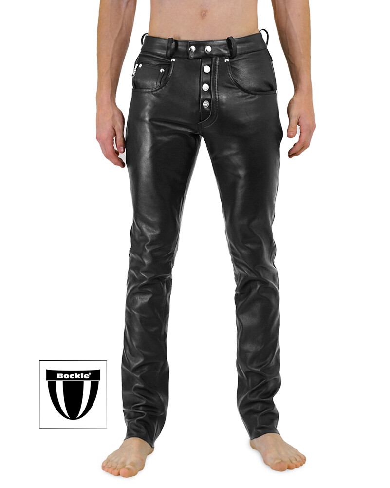 Bockle® Big Cheeker Free Button Fly Leather Pants Men’s Leather Jeans Real Leather