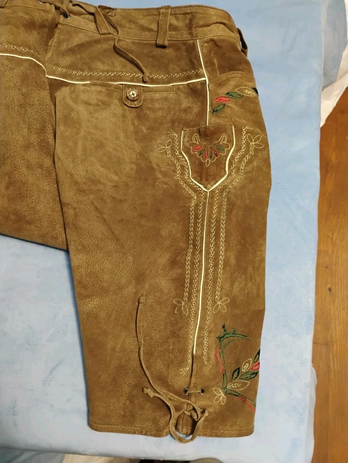 Vintage German LANDHAUS Leather Lederhosen With Embroidered Detailing
