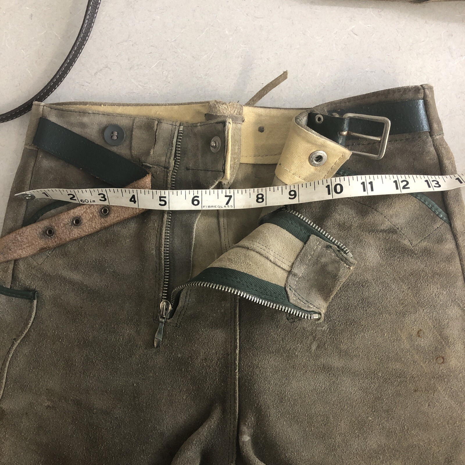 Authentic Vintage Lederhosen Oktoberfest Men Suede Leather German 13” Waist Pant