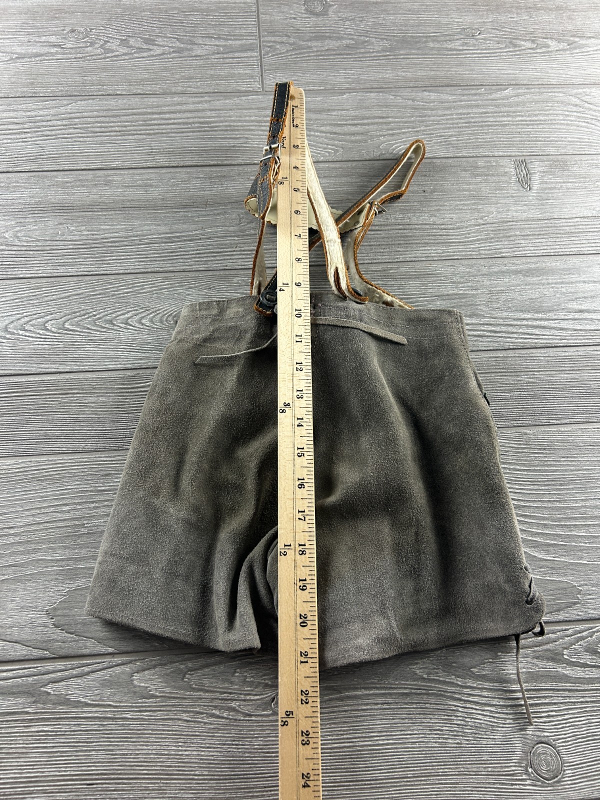 Vtg Germany Boy Child Suede Leather Lederhosen Gray