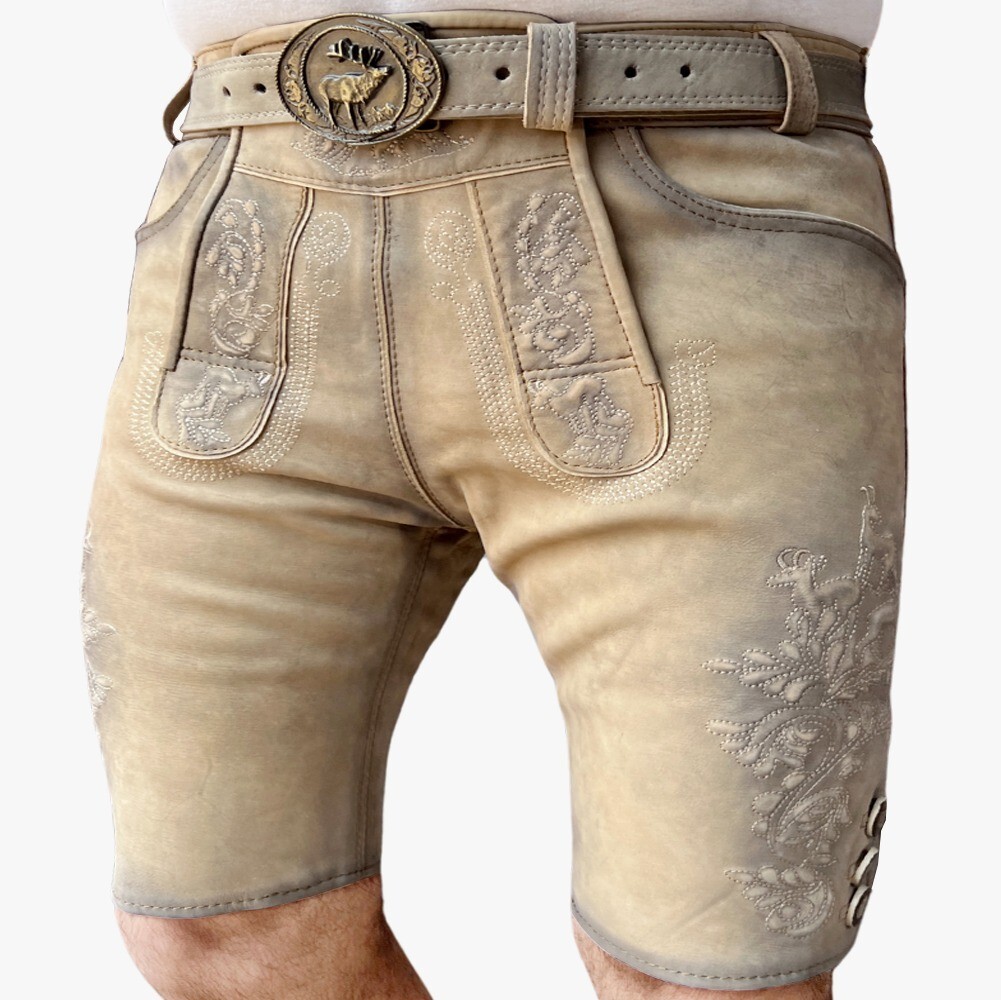 Men’s Spotty Antique Wildbock Oktoberfest Short Costume Pants with Belt Size, 46-58