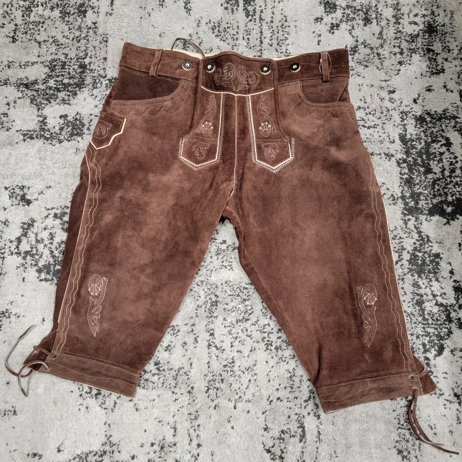 Vintage German Bavarian Suede Leather Shorts Oktoberfest Folklore Brown Size 56