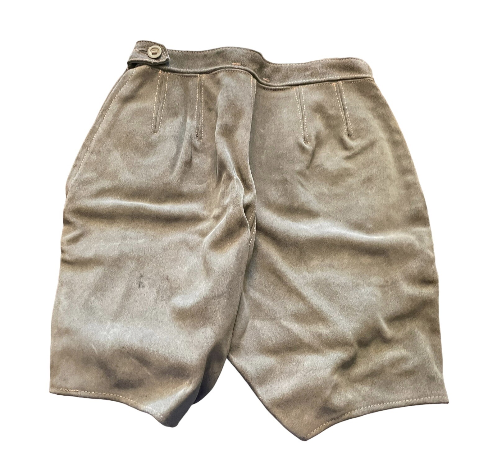 Vintage Lederhosen Gray & Green Leather Shorts EU Size 30 Oktoberfest Austria