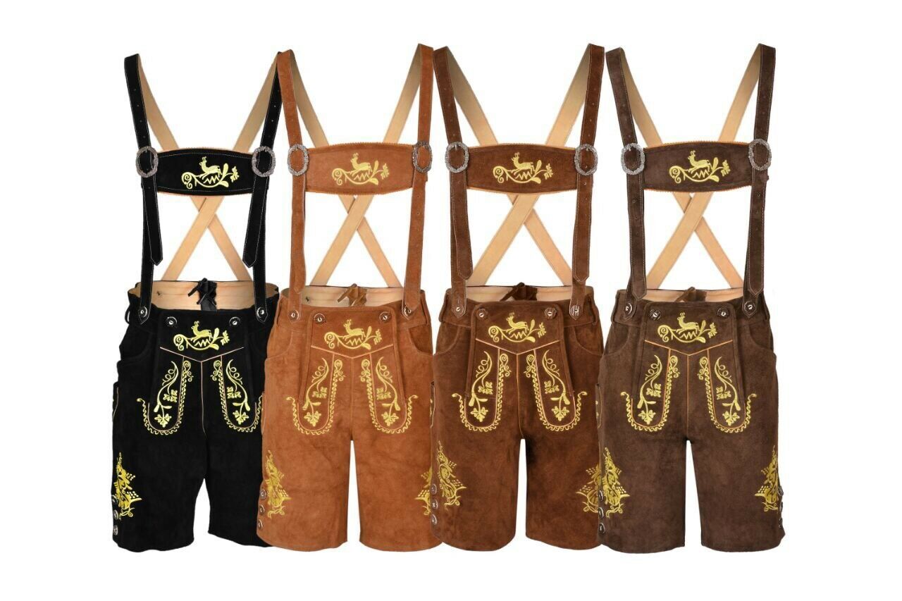 Oktoberfest Bavarian Lederhosen Men German Cowhide Real Leather Matching Short