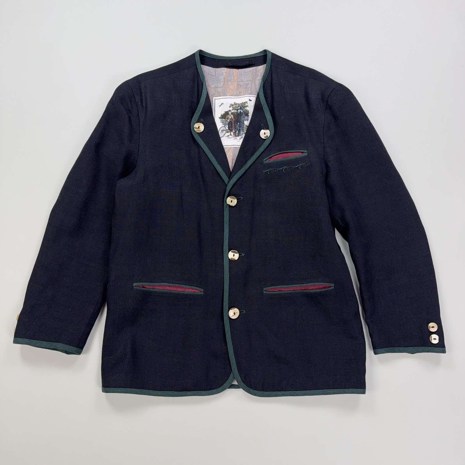 Respo Pure Linen Trachten Jacket Horn Buttons Austria Vintage Men 48 L