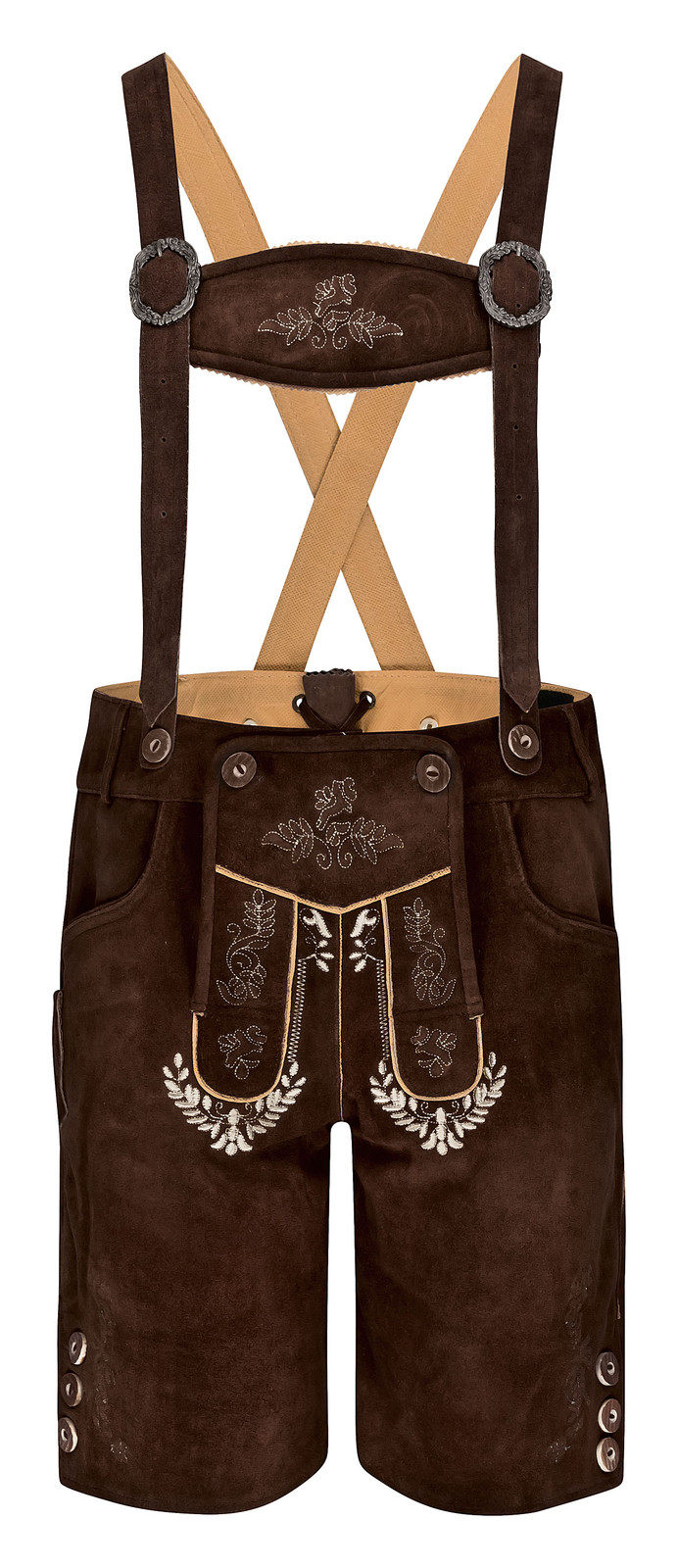 HIRSCHBERGER Trachten Lederhose kurz braun Gr. 46 – 60 Wildleder mit Träger