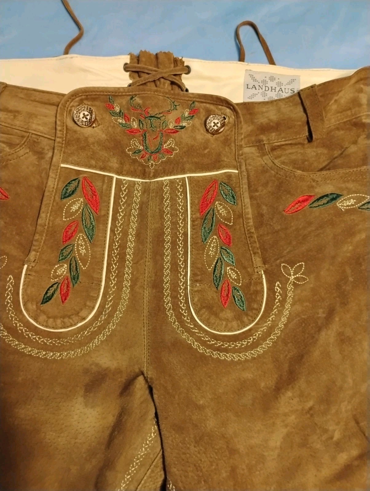 Vintage German LANDHAUS Leather Lederhosen With Embroidered Detailing