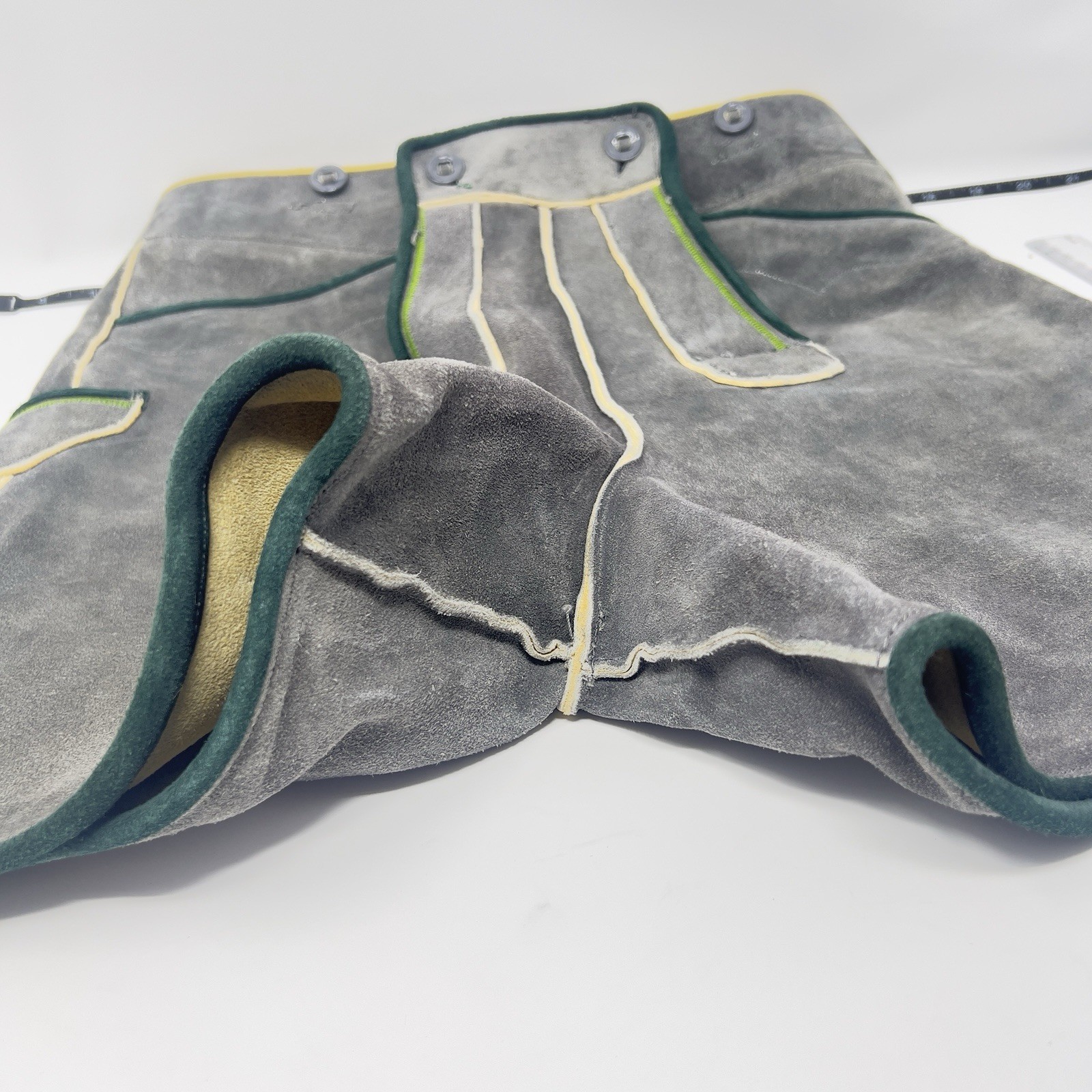 Authentic Vintage Lederhosen Oktoberfest Men Suede Leather Green Shorts Size 66