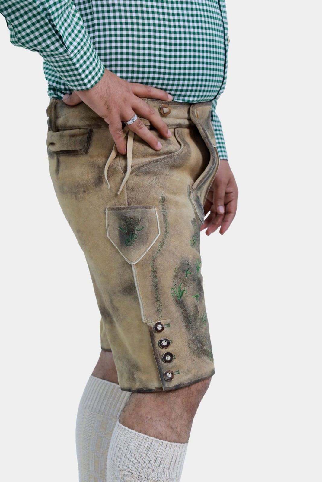 Lederhosen4U Hamburg Walnut Brown Bavarian Leather Deer Embroidery Octoberfest