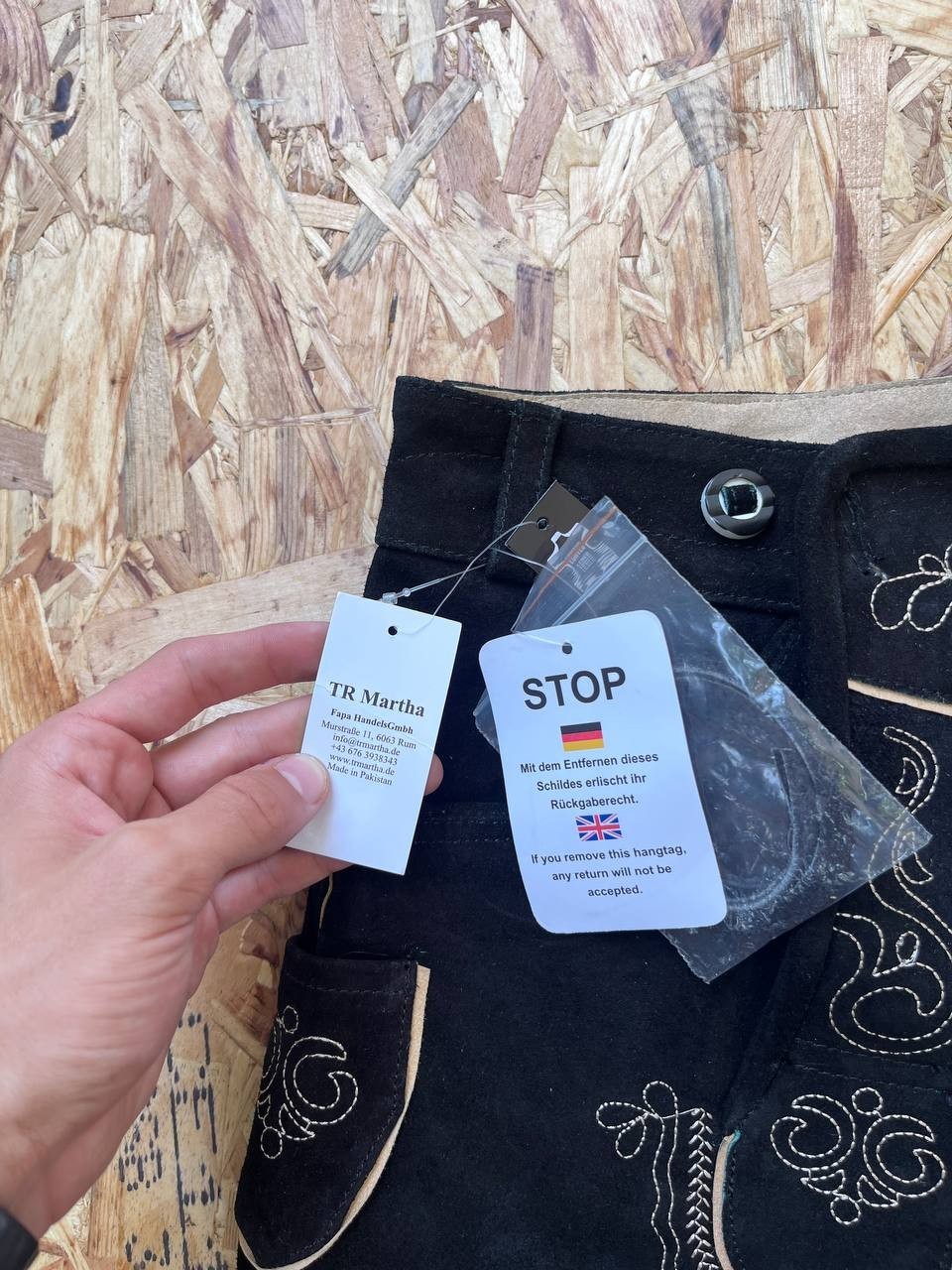 TR Martha Genuine Suede Leather Lederhosen Shorts Black Embroidered NWT Size 48
