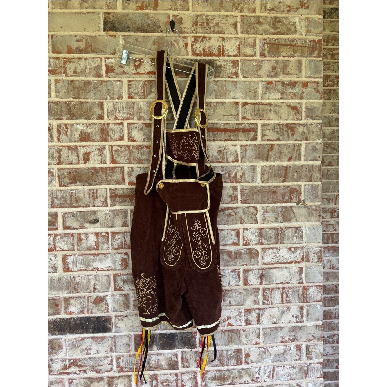 Khanda Men’s Brown and Gold Bavarian Oktoberfest Lederhosen Costume