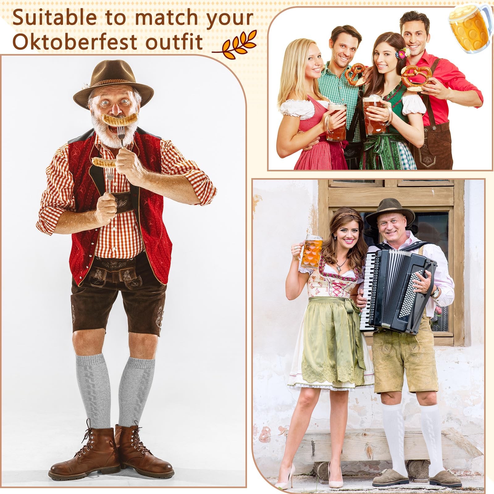 Hercicy 2 Pairs Oktoberfest Socks Long Embroidered German Bavarian Lederhosen Co