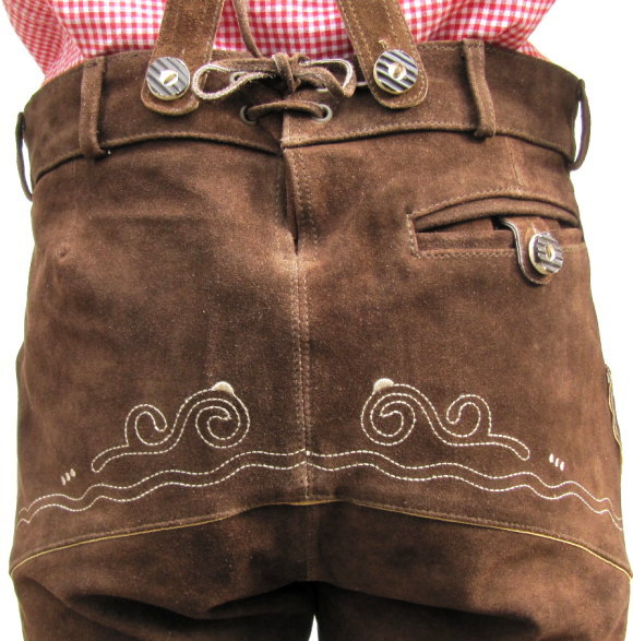 HIRSCHBERGER Trachten Lederhose Kniebund braun Gr. 46 – 72 Wildleder mit Träger